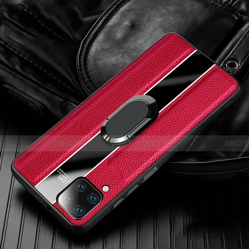 Funda Silicona Goma de Cuero Carcasa con Magnetico Anillo de dedo Soporte T04 para Huawei Nova 6 SE Rojo