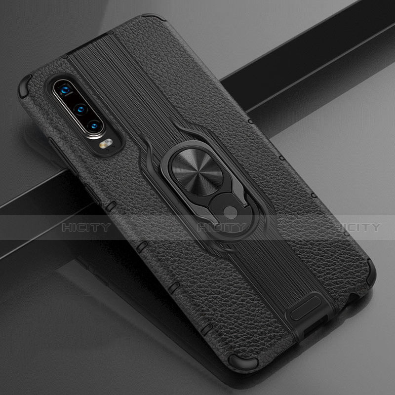 Funda Silicona Goma de Cuero Carcasa con Magnetico Anillo de dedo Soporte T04 para Huawei P30