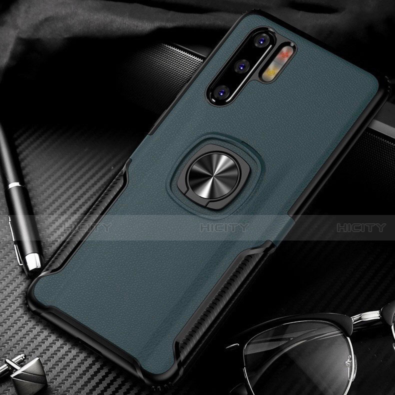 Funda Silicona Goma de Cuero Carcasa con Magnetico Anillo de dedo Soporte T05 para Huawei P30 Pro New Edition