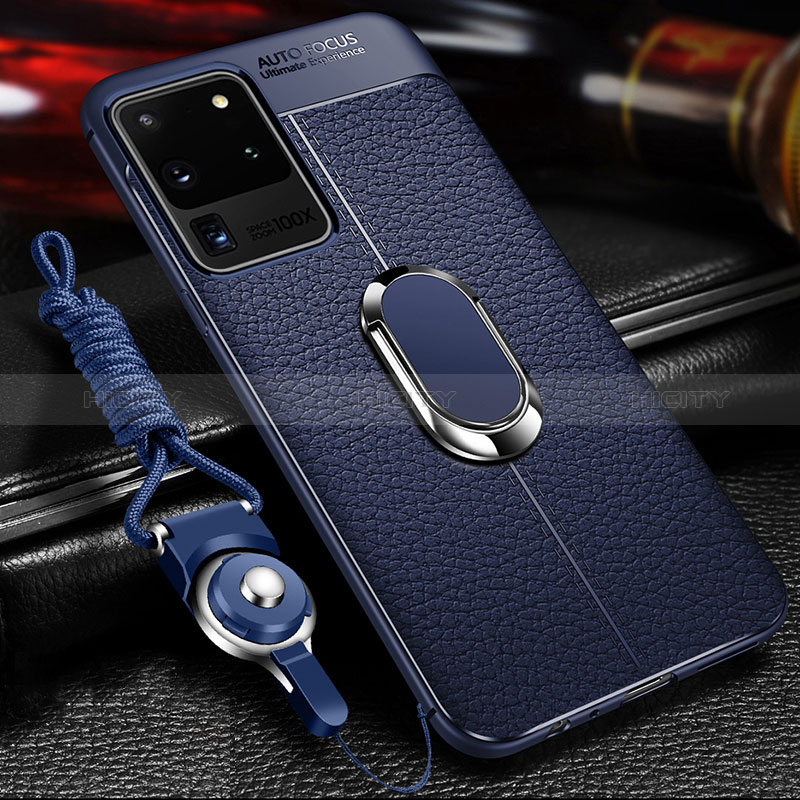 Funda Silicona Goma de Cuero Carcasa con Magnetico Anillo de dedo Soporte WL1 para Samsung Galaxy S20 Ultra 5G