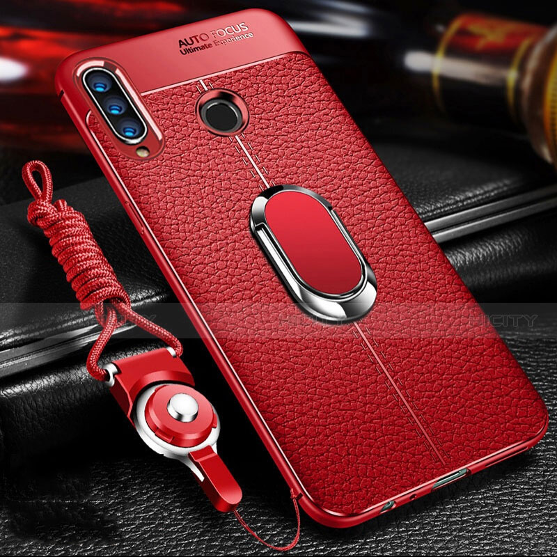 Funda Silicona Goma de Cuero Carcasa con Magnetico Anillo de dedo Soporte Z01 para Huawei P30 Lite XL Rojo