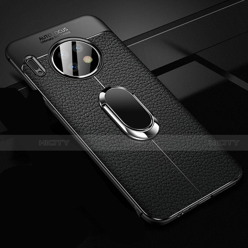 Funda Silicona Goma de Cuero Carcasa con Magnetico Anillo de dedo Soporte Z02 para Huawei Mate 30 Pro 5G Negro