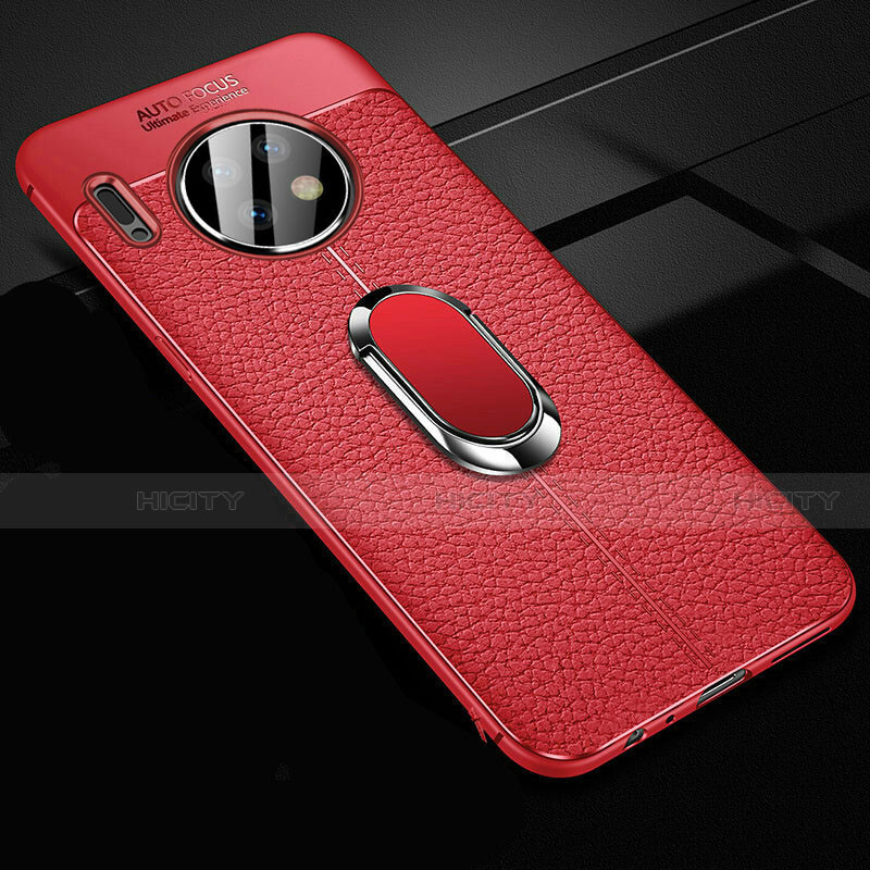 Funda Silicona Goma de Cuero Carcasa con Magnetico Anillo de dedo Soporte Z02 para Huawei Mate 30E Pro 5G Rojo