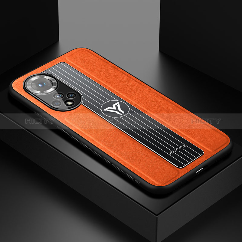 Funda Silicona Goma de Cuero Carcasa con Magnetico FL1 para Huawei Nova 9 Naranja