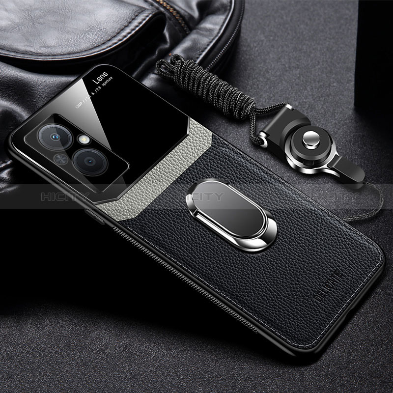 Funda Silicona Goma de Cuero Carcasa con Magnetico FL1 para Oppo A96 5G Negro