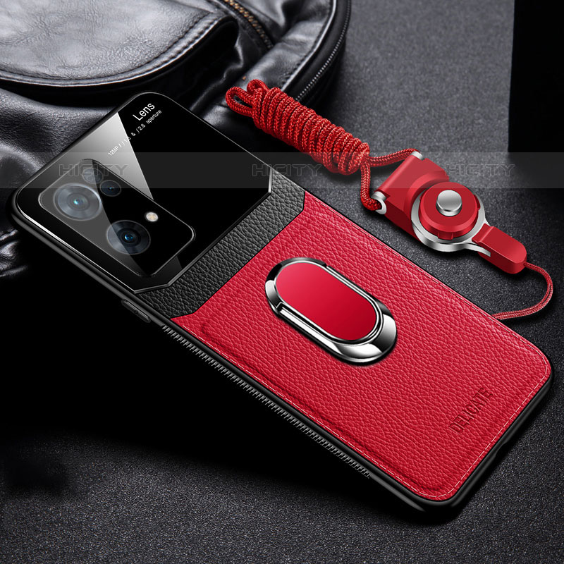 Funda Silicona Goma de Cuero Carcasa con Magnetico FL1 para Oppo Reno7 Pro 5G Rojo