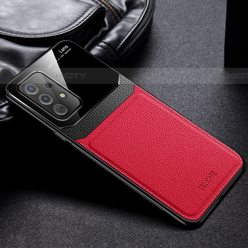 Funda Silicona Goma de Cuero Carcasa con Magnetico FL1 para Samsung Galaxy A52 5G Rojo