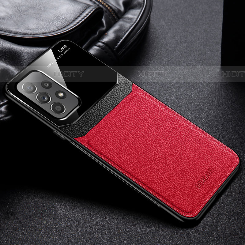 Funda Silicona Goma de Cuero Carcasa con Magnetico FL1 para Samsung Galaxy A53 5G Rojo