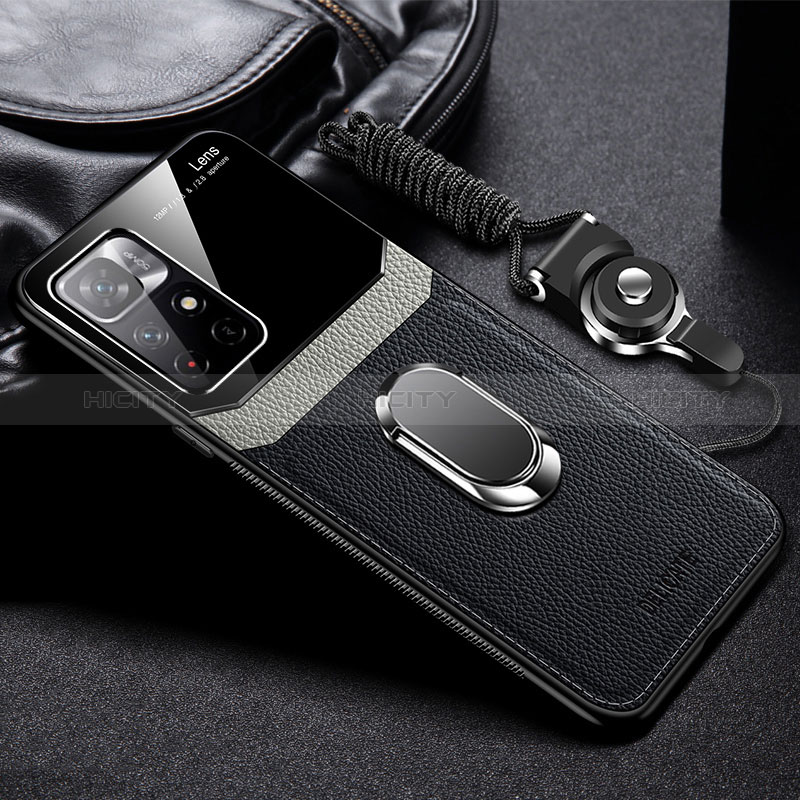 Funda Silicona Goma de Cuero Carcasa con Magnetico FL2 para Xiaomi Redmi Note 11 5G Negro