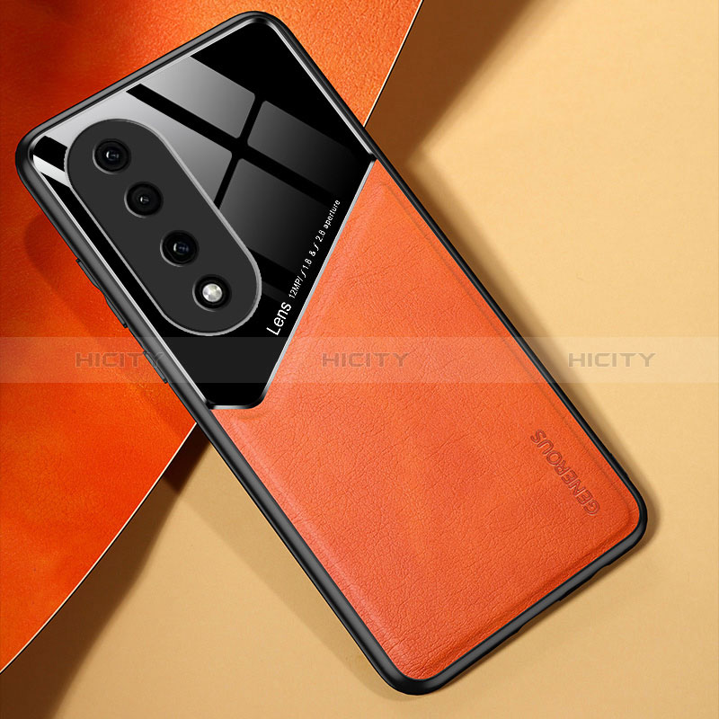 Funda Silicona Goma de Cuero Carcasa con Magnetico para Huawei Honor 90 Pro 5G Naranja