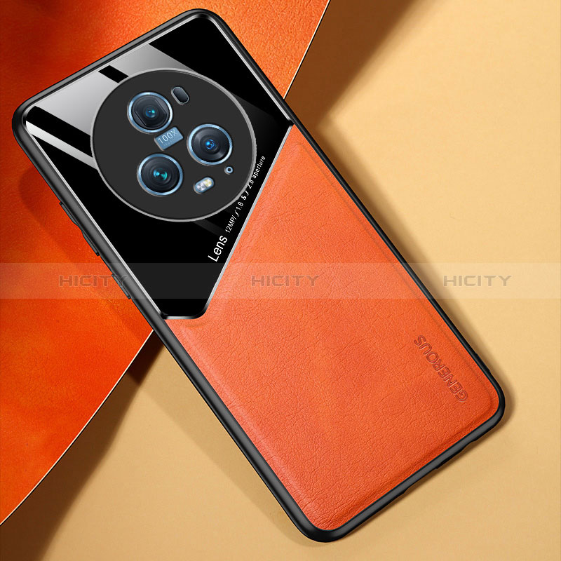 Funda Silicona Goma de Cuero Carcasa con Magnetico para Huawei Honor Magic5 Pro 5G Naranja