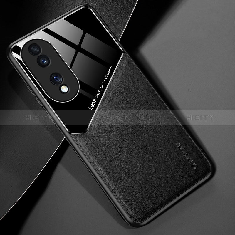 Funda Silicona Goma de Cuero Carcasa con Magnetico para Huawei Honor X7b Negro