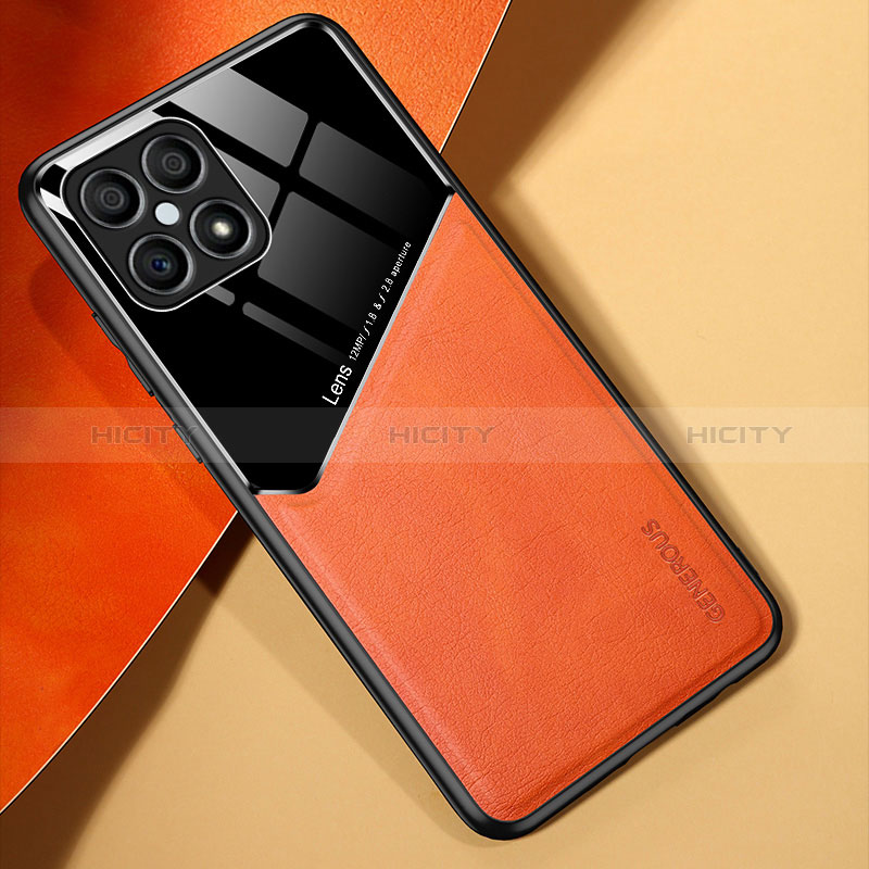 Funda Silicona Goma de Cuero Carcasa con Magnetico para Huawei Honor X8 4G Naranja