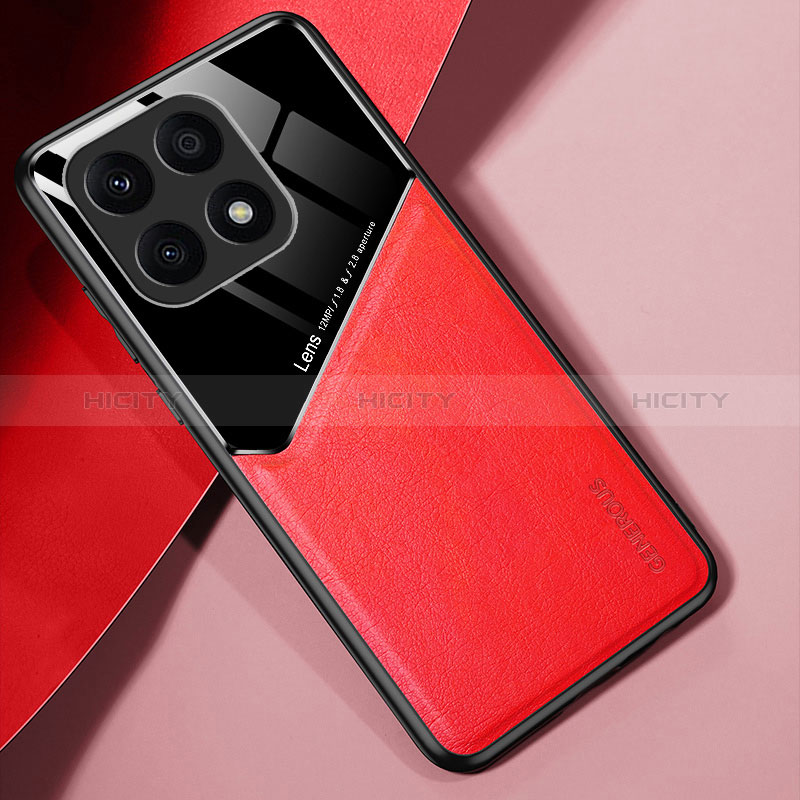 Funda Silicona Goma de Cuero Carcasa con Magnetico para Huawei Honor X8a 4G Rojo