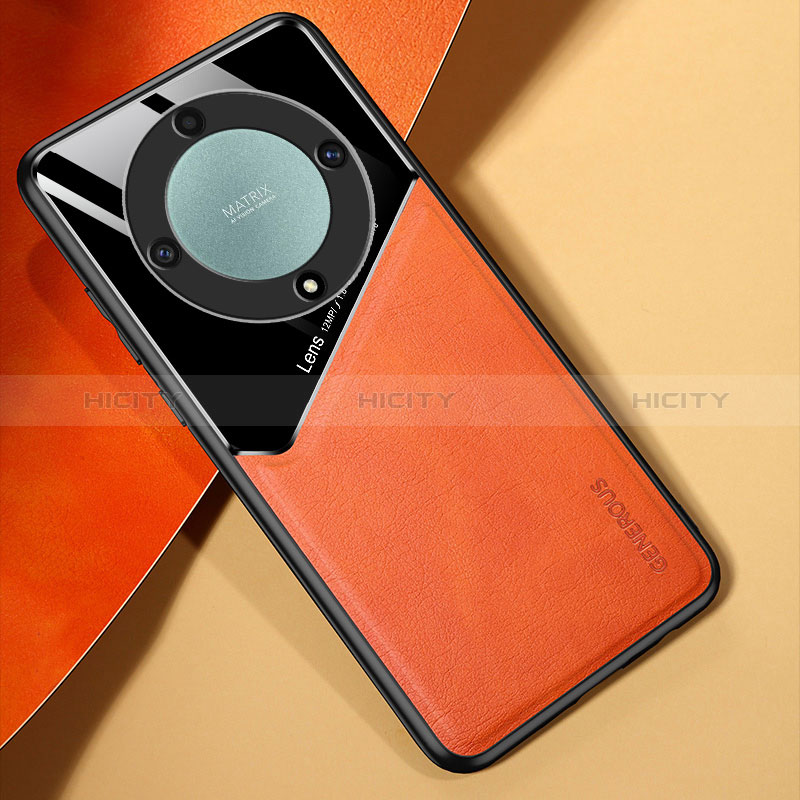 Funda Silicona Goma de Cuero Carcasa con Magnetico para Huawei Honor X9a 5G Naranja