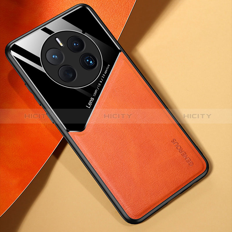 Funda Silicona Goma de Cuero Carcasa con Magnetico para Huawei Mate 50 Naranja