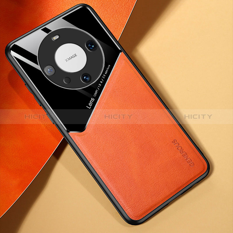 Funda Silicona Goma de Cuero Carcasa con Magnetico para Huawei Mate 60 Naranja