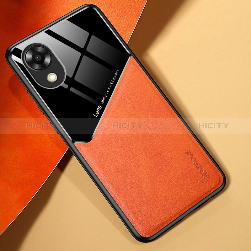 Funda Silicona Goma de Cuero Carcasa con Magnetico para Oppo A17K Naranja