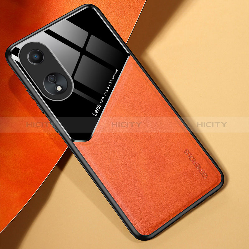 Funda Silicona Goma de Cuero Carcasa con Magnetico para Oppo A18 Naranja