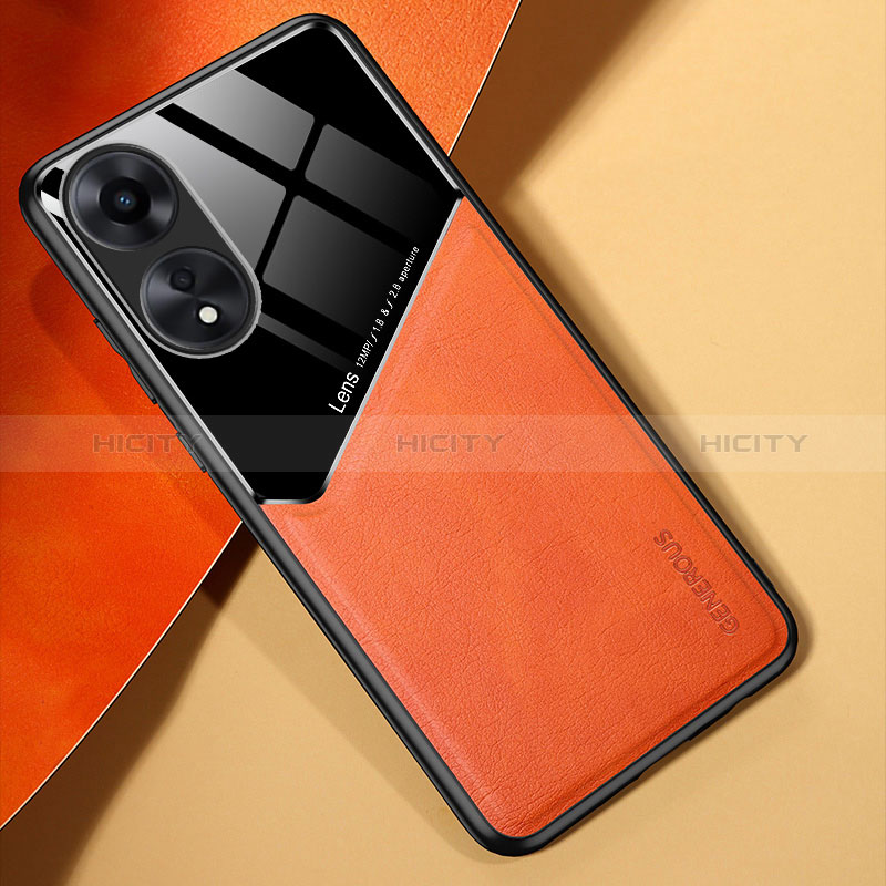 Funda Silicona Goma de Cuero Carcasa con Magnetico para Oppo A78 4G Naranja