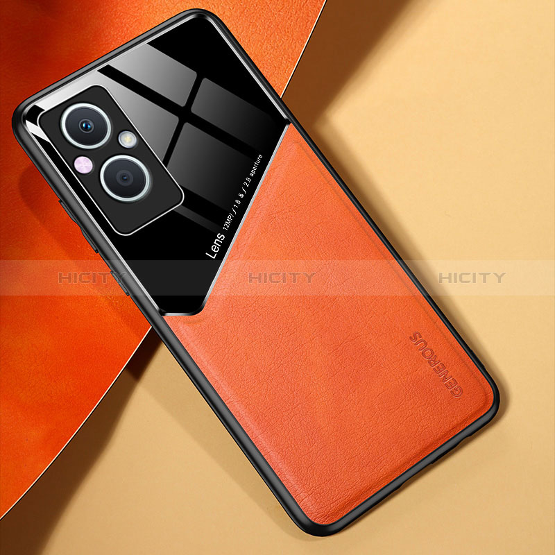 Funda Silicona Goma de Cuero Carcasa con Magnetico para Oppo A96 5G Naranja