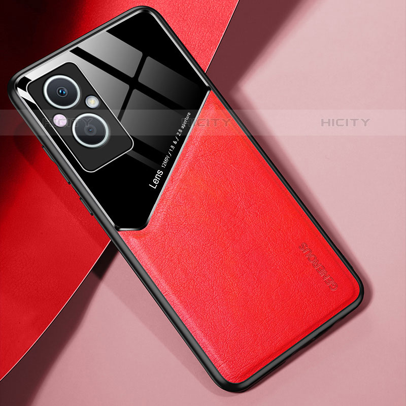 Funda Silicona Goma de Cuero Carcasa con Magnetico para Oppo F21 Pro 5G Rojo