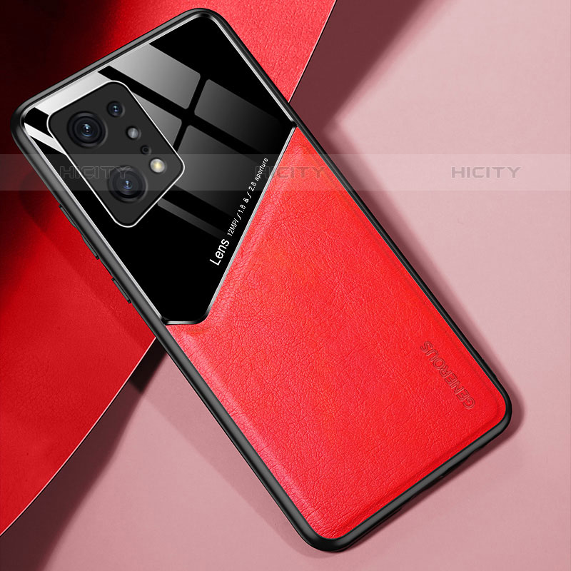 Funda Silicona Goma de Cuero Carcasa con Magnetico para Oppo Find X5 Pro 5G Rojo