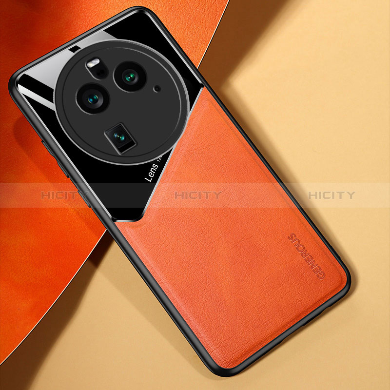 Funda Silicona Goma de Cuero Carcasa con Magnetico para Oppo Find X6 Pro 5G Naranja