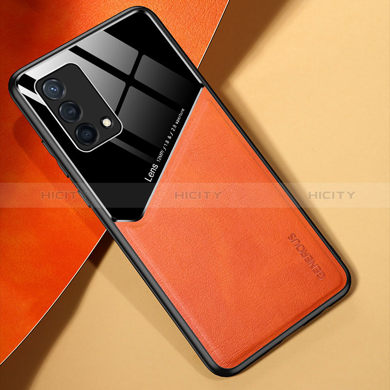 Funda Silicona Goma de Cuero Carcasa con Magnetico para Oppo K9 5G Naranja