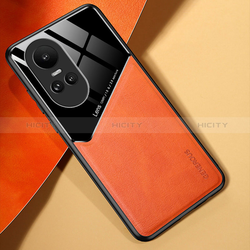 Funda Silicona Goma de Cuero Carcasa con Magnetico para Oppo Reno10 5G Naranja