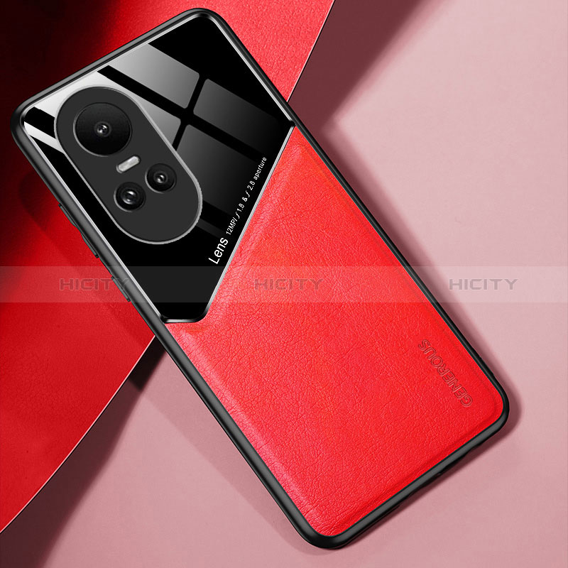 Funda Silicona Goma de Cuero Carcasa con Magnetico para Oppo Reno10 5G Rojo