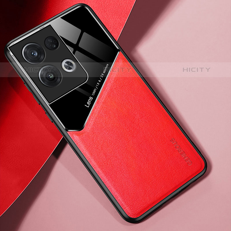 Funda Silicona Goma de Cuero Carcasa con Magnetico para Oppo Reno8 Pro+ Plus 5G Rojo