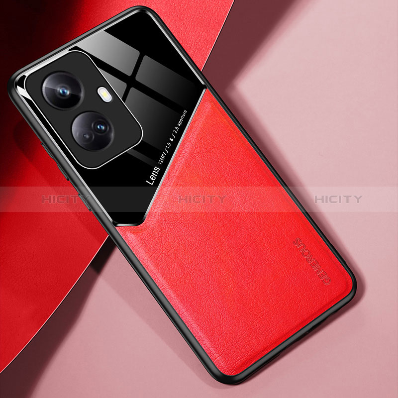 Funda Silicona Goma de Cuero Carcasa con Magnetico para Realme 10 Pro+ Plus 5G Rojo