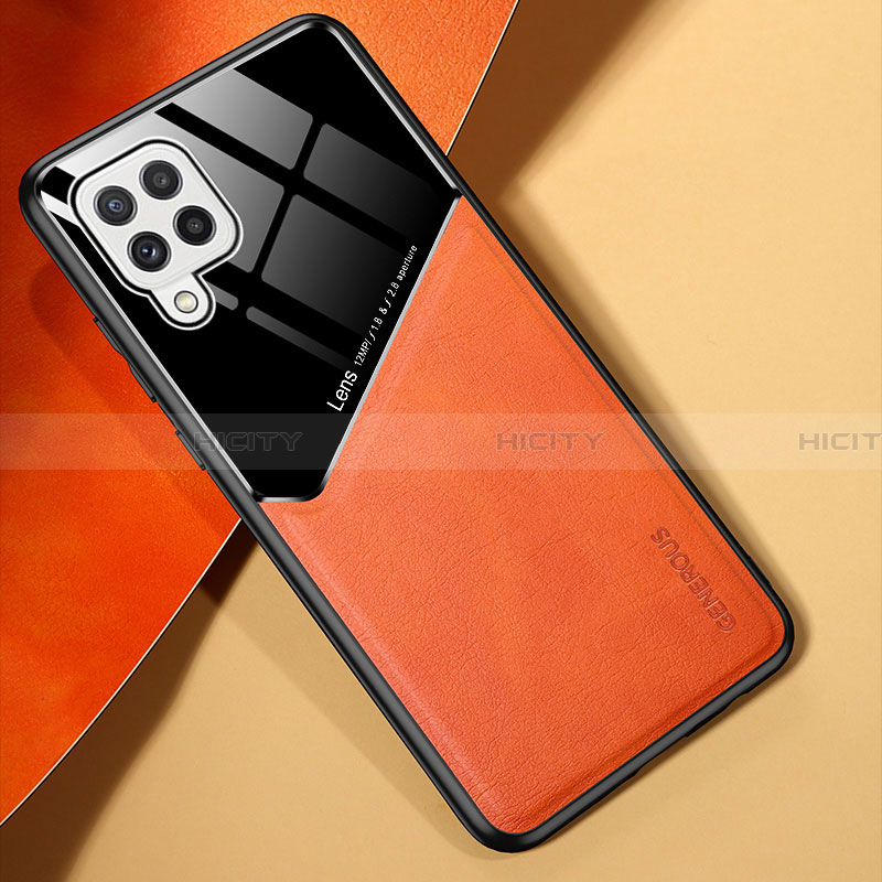 Funda Silicona Goma de Cuero Carcasa con Magnetico para Samsung Galaxy A22 4G Naranja