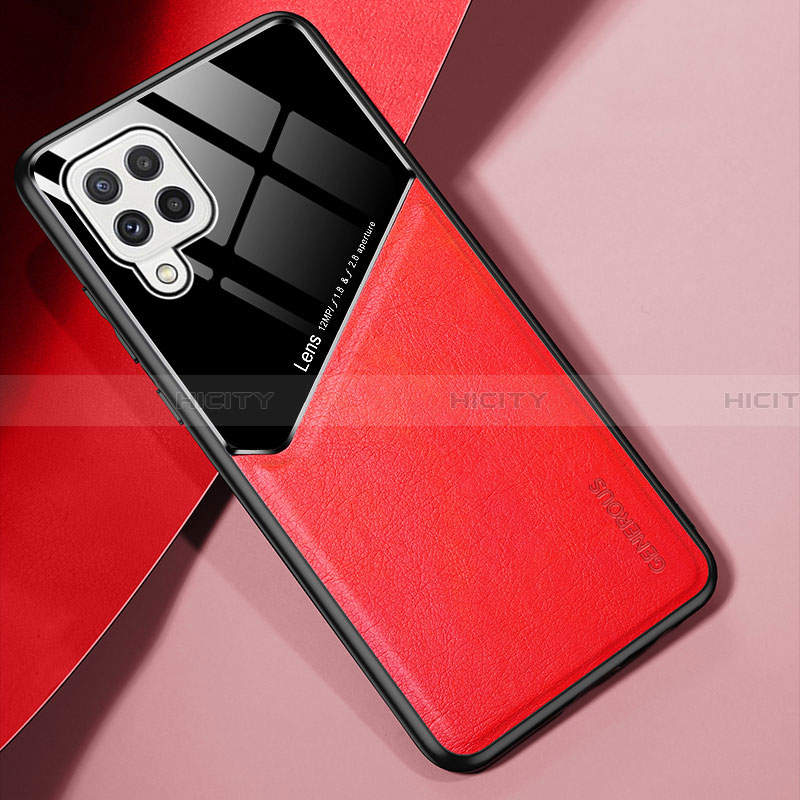 Funda Silicona Goma de Cuero Carcasa con Magnetico para Samsung Galaxy A22 4G Rojo