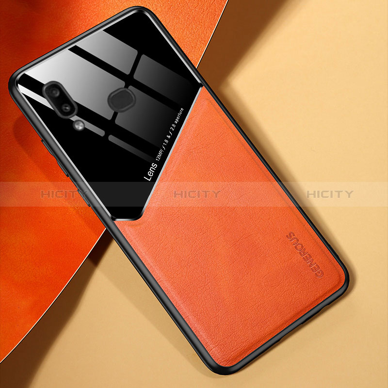 Funda Silicona Goma de Cuero Carcasa con Magnetico para Samsung Galaxy M01s Naranja