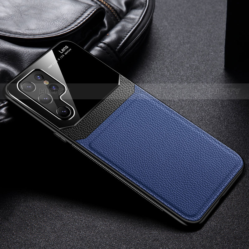 Funda Silicona Goma de Cuero Carcasa con Magnetico para Samsung Galaxy S21 Ultra 5G Azul