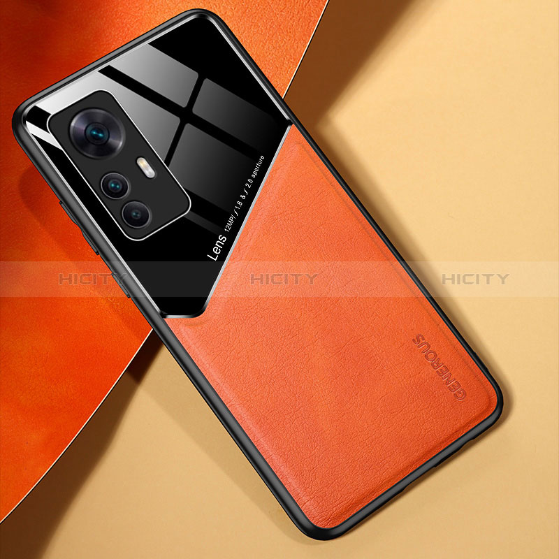 Funda Silicona Goma de Cuero Carcasa con Magnetico para Xiaomi Mi 12T 5G Naranja