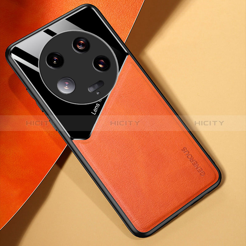 Funda Silicona Goma de Cuero Carcasa con Magnetico para Xiaomi Mi 13 Ultra 5G Naranja