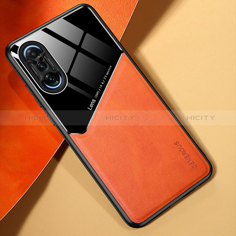 Funda Silicona Goma de Cuero Carcasa con Magnetico para Xiaomi Poco F3 GT 5G Naranja