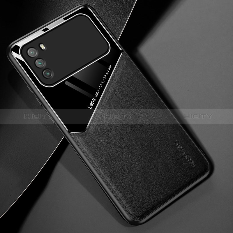 Funda Silicona Goma de Cuero Carcasa con Magnetico para Xiaomi Poco M3 Negro