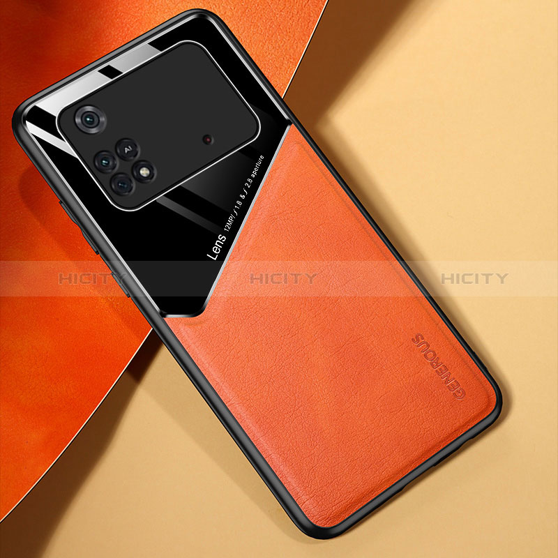 Funda Silicona Goma de Cuero Carcasa con Magnetico para Xiaomi Poco M4 Pro 4G Naranja