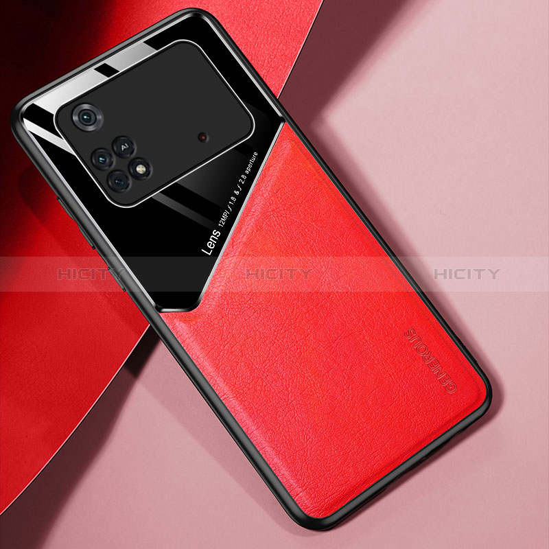 Funda Silicona Goma de Cuero Carcasa con Magnetico para Xiaomi Poco M4 Pro 4G Rojo