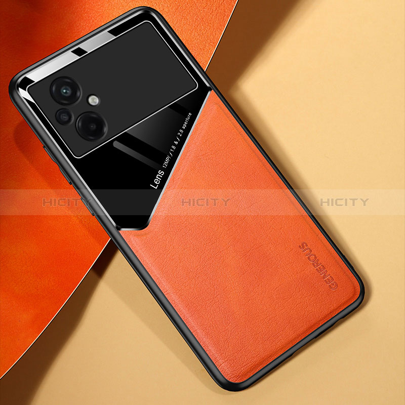 Funda Silicona Goma de Cuero Carcasa con Magnetico para Xiaomi Poco M5 4G Naranja