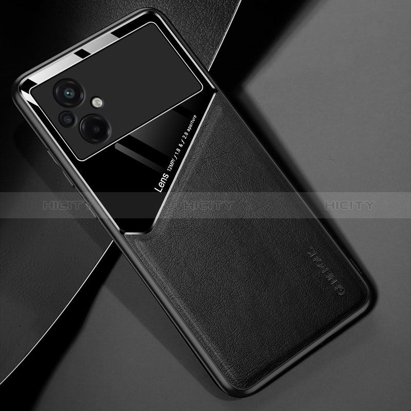 Funda Silicona Goma de Cuero Carcasa con Magnetico para Xiaomi Poco M5 4G Negro