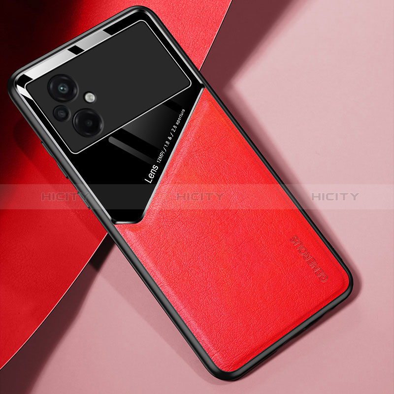 Funda Silicona Goma de Cuero Carcasa con Magnetico para Xiaomi Poco M5 4G Rojo