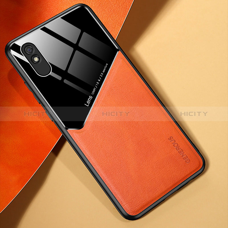 Funda Silicona Goma de Cuero Carcasa con Magnetico para Xiaomi Redmi 9i Naranja