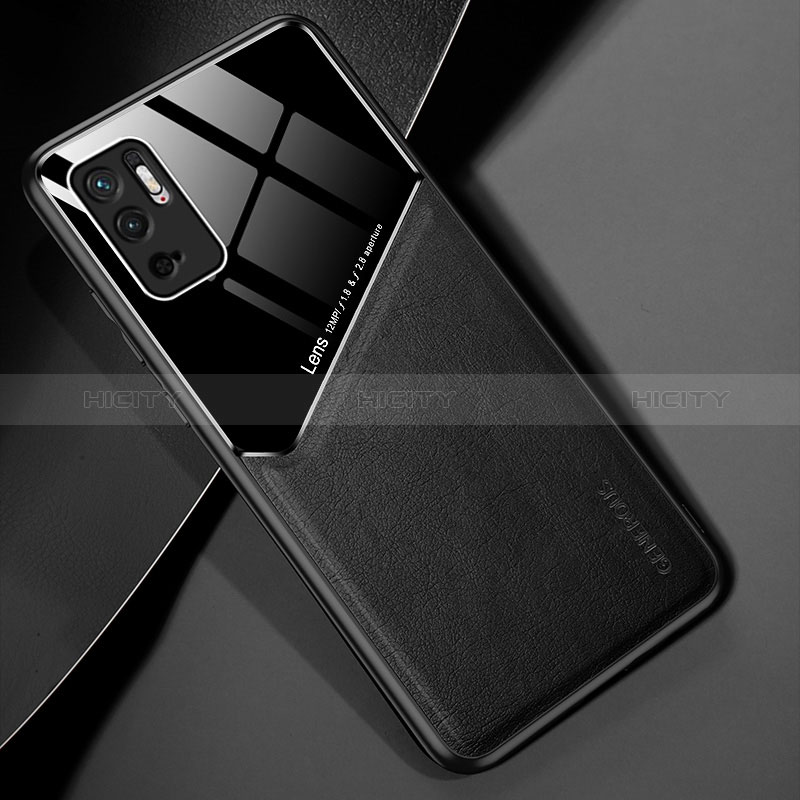 Funda Silicona Goma de Cuero Carcasa con Magnetico para Xiaomi Redmi Note 10T 5G Negro