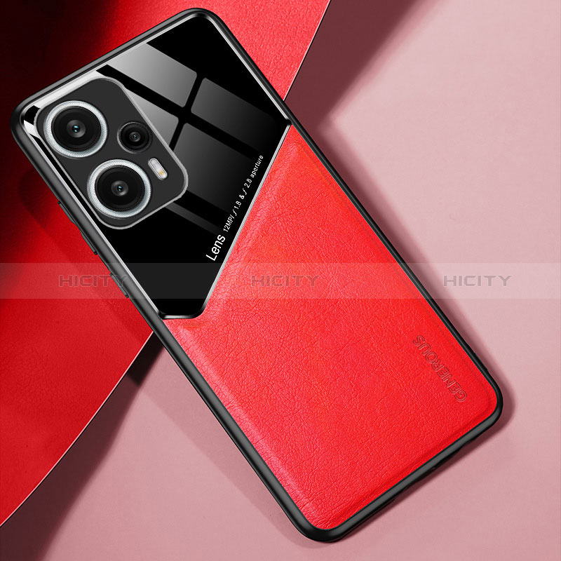 Funda Silicona Goma de Cuero Carcasa con Magnetico para Xiaomi Redmi Note 12 Turbo 5G Rojo