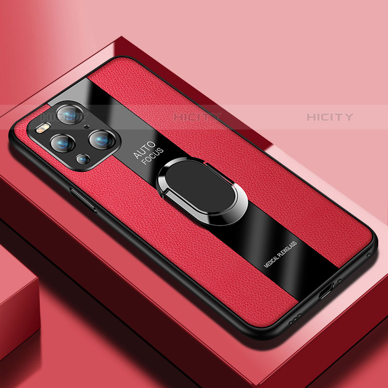 Funda Silicona Goma de Cuero Carcasa con Magnetico S01 para Oppo Find X3 Pro 5G Rojo